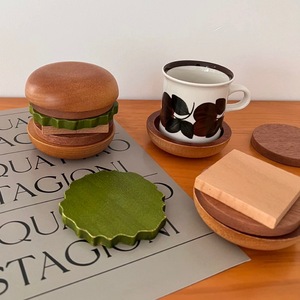 Posavasos Creativo de Madera con Forma de Hamburguesa, Alfombrilla Aislante de Calor de Madera Maciza, Forma Irregular, para Escritorio, Uso Doméstico - Product Image 1