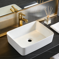 Lavabo rectangulaire GAPPO en porcelaine blanche à poser en surface, lavabo de salle de bain contemporain