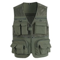 Gilet de randonnée et de pêche pour homme, fin, respirant, à séchage rapide, en maille, avec fermeture éclair, multi-poches, col en V, uni, sans repassage, idéal printemps-été, grandes tailles