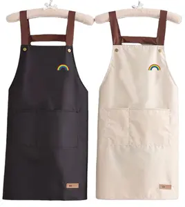 批发定制徽标和尺寸的涤棉帆布围兜围裙，带厨师烹饪家用清洁工具围裙口袋