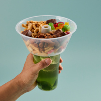 Snack et boisson jetables 2 en 1 à emporter dans une tasse Hotpot Bubble Cup avec bol sur le dessus Porte-gobelet en plastique noir 700ml 500ml