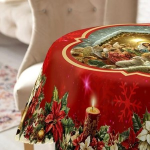 Christmas Poinsettia Round <strong>Tablecloth</strong> - <strong>Red</strong> Holly &amp; Floral Printed <strong>Table</strong> Cover for Holiday Dining Decor Factory Directly - Product Image 2