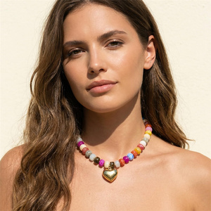 Collana con Ciondolo a <span class=keywords><strong>Cuore</strong></span> in Oro Massiccio e Perline in Resina Acrilica Colorata, Gioielli Estivi Personalizzati da Spiaggia per Donne - Product Image 5