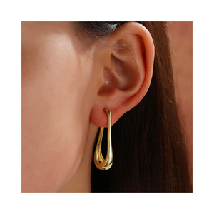 Bijoux fantaisie en laiton plaqué or minimaliste métal grand dôme boucle d'oreille en forme de U creux à l'intérieur grosses boucles d'oreilles créoles - Product Image 1