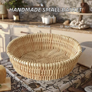 Panier de rangement en rotin tissé à la main, panier rond en osier pour aliments, plateau multifonction pour collations, pour la cuisine et la maison - Product Image 2