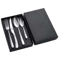 Ensemble de 4 couverts en acier inoxydable 410 avec manche martelé, finition polie, comprenant couteau, fourchette et cuillère, avec coffret cadeau pour la salle à manger