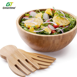 Restaurant Küche umwelt freundliche runde große Servier schale Obst Gemüse Bambus Salats ch üssel mit 2 Server - Product Image 1