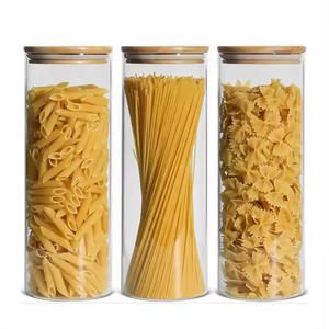 3包玻璃意大利面容器玻璃意大利面罐圆筒气密意大利面食品储存容器玻璃罐带竹盖 - Product Image 1