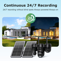 Caméra AOV 24/7 à 4 objectifs, alimentée par énergie solaire, 3 PTZ, 20 MP, avec vision nocturne couleur IP66, sans fil 4G, audio bidirectionnel, projecteur