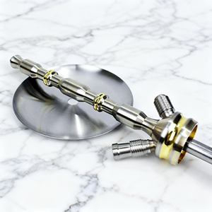 Chicha à double tuyau en acier inoxydable - Accents dorés et embout en bois pour les rassemblements sociaux - Product Image 4