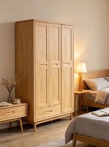 Scandinavian Wooden <b>Wardrobe</b> Shaker Doors Hinged Solid Wood Freestanding Modern Bedroom Furniture 1 Drawer - Product Image 2