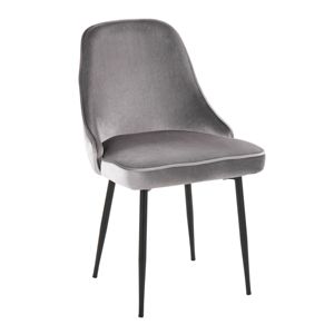 LumiSource DB Marcel Contemporary <b>Dining</b> <b>Chair</b> Set 2 Black Frame Silver <b>Velvet</b> Fabric for Living Room Light Feature Home - Product Image 2