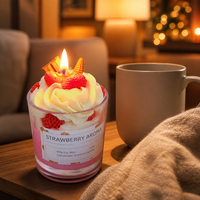 Bougie en pot parfumée à la fraise FTQS, bougie aromatique en cire de soja 210g, cadeau pour la maison, OEM, étiquette privée, longue durée
