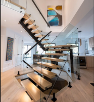 Escalier moderne en bois à poutre simple, sur mesure, de luxe, pour villas, intérieurs, escalier flottant sur mesure