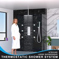 HOMEDEC Ensemble de douche de plafond 16 pouces avec effet pluie, robinet mitigeur 3 voies, douchette à main 2 fonctions, finition chromée, fabriqué en Chine