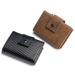 Estoque Vintage Crazy Horse Couro RFID Viagem Carteira Com Tag Air Transparente Janela ID Card Holder Alumínio Case Carteiras