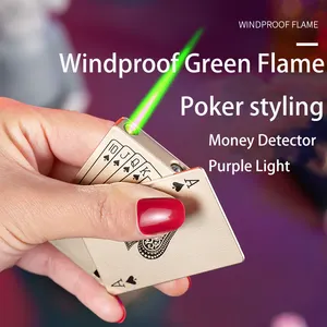DEBANG Windproof Lighter Creative Portable Butane Torch Gas-Inflated Poker Cigar Lighter With Green Flame Cigar Lighter
