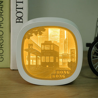 Lanterne en papier sculptée 3D ronde personnalisée en gros, lampe de nuit, art mural, boîte à lumière, Hong Kong LED