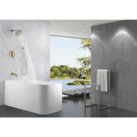 Robinet de douche mural thermostatique en cuivre brossé doré moderne à poignée unique, avec pommeau carré et garantie de 5 ans