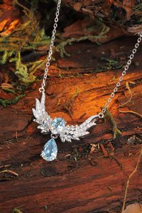 S925 Bạc Nuôi Cấy Thanh Lịch Aquamarine Cánh Mặt Dây Chuyền Vòng Cổ Đồ Trang Sức Mỹ Mảnh - Product Image 4