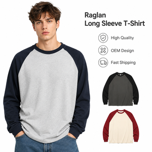 High Quality Splicing Color Design Custom OEM Logo Casual Street Wear Heavyweight Cotton Oversized <b>Raglan</b> Long Sleeve <b>T</b>-<b>Shirt</b> - Product Image 1