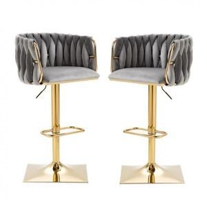 Taburete de Bar taburetes mostrador silla alta beige y oro Taburetes de Bar barato terciopelo giratorio ajustar Taburetes de Bar modernos de lujo - Product Image 3