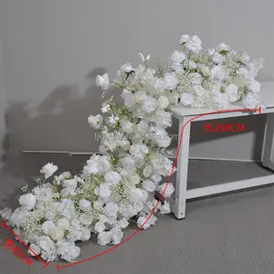 KE-FR043 웨딩 꽃 테이블 러너 인공 실크 장미 꽃 러너 웨딩 테이블 꽃 통로 러너 배열 장식