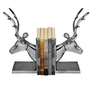 Silver Metal Deer Head <b>Bookend</b> Pair Decorative Shelf Organizer Elegant Animal Antler Design Modern Farmhouse Home Office Decor - Product Image 1