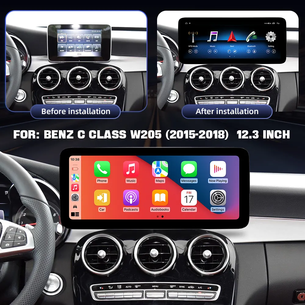 ZLH 12.3 นิ้วAndroid 13 หน้าจอสัมผัสAuto CarPlayสําหรับMercedes Benz C V Class W204 W205 W447 2008 2014 2015 รถGPS BT 4GSIM