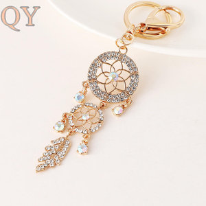 QY Long Tassel Dream Catcher Metal Crystal Keychain Boho <b>Bag</b> Charm Feather Pendant <b>Key</b> <b>Ring</b> Gift Wholesale Accessories - Product Image 3