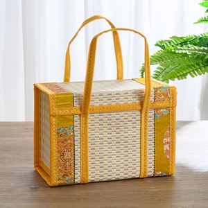 Foldable Eco-Friendly New Year <b>Gift</b> Set <b>Empty</b> <b>Gift</b> <b>Box</b> Printed Pattern Golden Edge Fabric Rectangular Bamboo Basket - Product Image 3