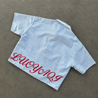 Chemises d'été streetwear pour hommes à manches courtes, sérigraphiées, coupe oversize, col montant, à rayures, coupe carrée et courte