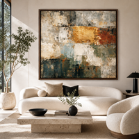 Peinture à l'huile abstraite orange vintage peinte à la main, texture beige et noire, art mural sur toile pour la décoration de hôtels de luxe, bureaux et salons