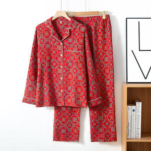 Nuovo Set <span class=keywords><strong>Pigiama</strong></span> da <span class=keywords><strong>Donna</strong></span> Homewear in Pura Garza di <span class=keywords><strong>Cotone</strong></span> a Doppio Strato Rosso Intenso con Pantaloni e Maglia a Maniche Lunghe - Product Image 6