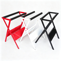 Présentoir métallique moderne sur pied avec revêtement poudré, facile à assembler, portable et pliable, noir/blanc, pour rangement de raquettes
