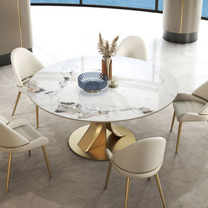 Ensembles de <span class=keywords><strong>table</strong></span> à manger ronds en marbre de luxe <span class=keywords><strong>Table</strong></span> pivotante en acier inoxydable doré avec chaises pour la maison salle à manger Restaurant - Product Image 2