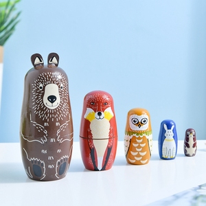 HOYE <strong>CRAFTS</strong> Wooden Stacking Toy Bear Doll Toy Russian Nesting Dolls with Different Animal <strong>Patterns</strong> - Product Image 3