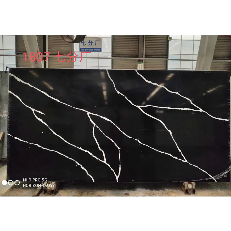 Calacatta Black Big Stone Slabs Quartz Stone Panels Quartz Countertop Black With White Veins