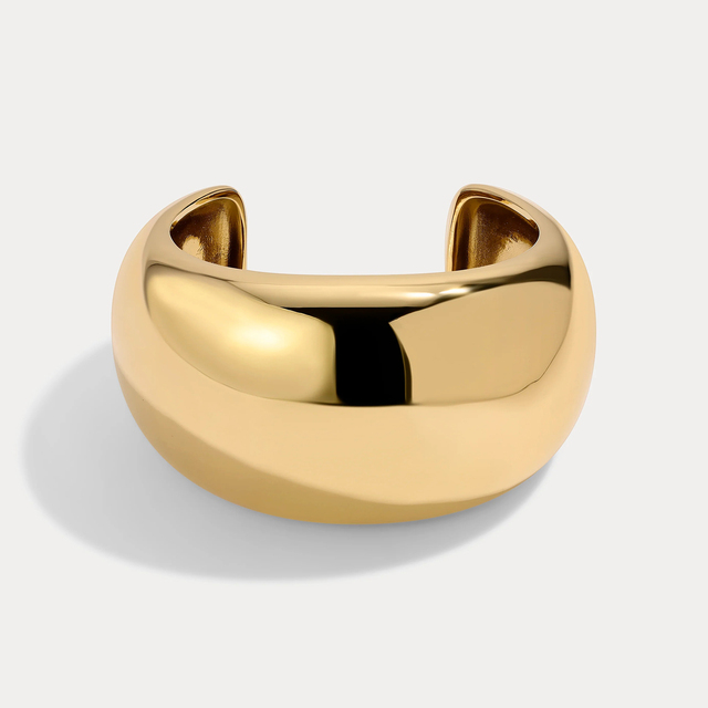 Chunky S925 Silver Dome Gold Cuff Bracelet Bold Wide Open Cuff Bangle Smooth Statement Dome Cuff Fashion Jewelry Wholesale