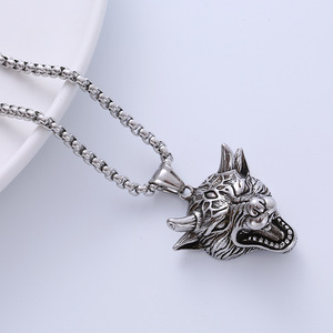 Oem odm personalizado fundición de joyería retro 316L de acero inoxidable cabeza de Lobo colgante collar para los hombres - Product Image 2