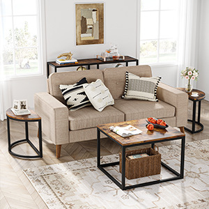 American-style minimalist steel and wood structure living room coffee <b>table</b> set, <b>sofa</b> side <b>table</b>, corner <b>table</b>, - Product Image 4