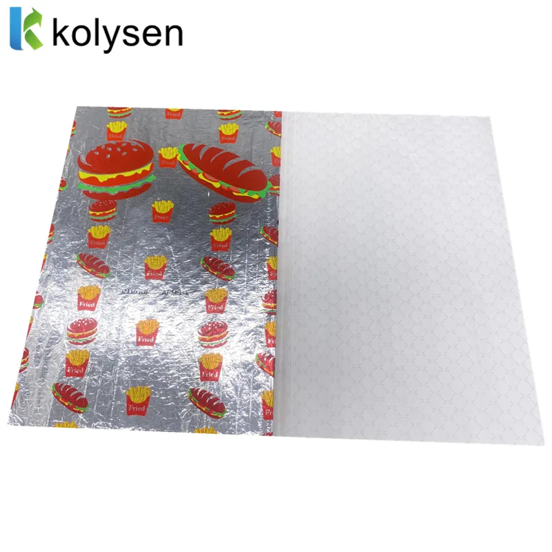 Wholesale custom Burger Paper Restaurant Oil Proof insulated Aluminum Foil Honeycomb Deli Wrapping aluminum foil paper