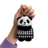 Étui pour écouteurs en peluche mignon en forme de panda, porte-clés, mini porte-monnaie en cuir PU pied-de-poule, breloque de sac à dos pour écouteurs sans fil, cadeau
