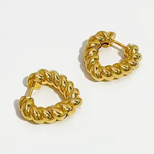 Minimalist Gold Silver Color Love Heart Twisted Hoop Earring Women Simple Geometric Ear Hoop Copper Huggie Earrings Fine Jewelry