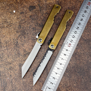 Coltello Tascabile Giapponese <span class=keywords><strong>Higonokami</strong></span>, Coltello Pieghevole con Lama in Acciaio Damascato e Manico in Rame, Coltelli da Sopravvivenza, Strumenti Tattici per Caccia e EDC - Product Image 6