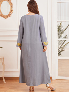 Vestido informal urbano de talla grande para <span class=keywords><strong>mujer</strong></span>, falda larga bordada de manga larga, plisada, Retro, gris, étnico, 10%, de talla grande, - Product Image 6