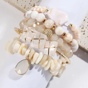Bijoux Boho personnalisés pour femmes, 5 pièces, bracelet acrylique en cristal de verre, Bracelet en pierre irrégulière, ensemble de bracelets empilés
