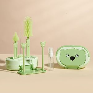 Silicone Baby <b>Bottle</b> <b>Brush</b> Set With Drainer And Storage Green Portable Cleaning Tool For Infant Feeding <b>Bottles</b> - Product Image 1