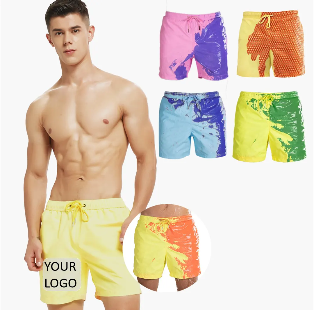 Bañadores de agua para hombre, pantalones cortos de playa con cambio de Color sensible a la temperatura, brillantes, 2023