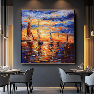 Impressionista tela fatta a mano tramonto <span class=keywords><strong>barche</strong></span> a vela 3D arte della parete decorazioni per la casa paesaggi marini dipinti - Product Image 4
